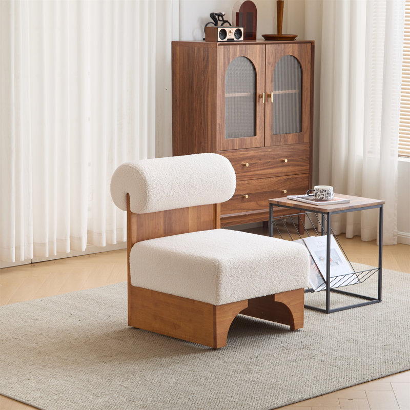 Méridienne Modern Boucle avec structure en bois massif et dossier roulé (y compris la chaise), Beige