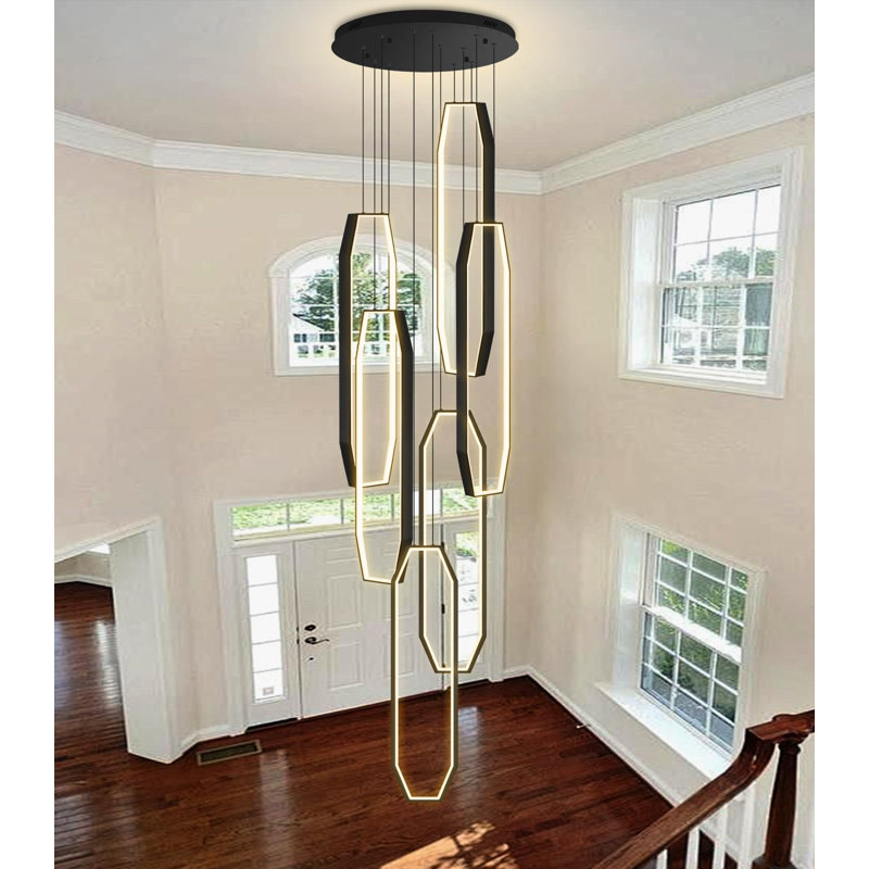 6-rings Modern Dimmable Led Chandelier, Matte Black, 118" H x 19.7" W x 19.7" D