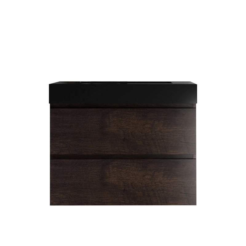 Contemporary Matt Black Quartz Integrated Basin With Overflow Feature Sleek Engineered For Bathroom, 30"