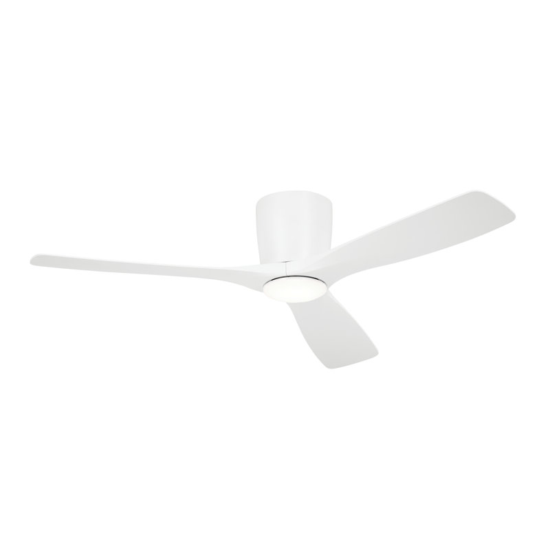 Volos 54 in. Indoor Matte White Low Profile Ceiling Fan with Integrated LED with Wall Control Included, Matte White