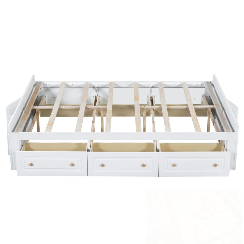 Structure de lit plateforme en bois avec 6 tiroirs, Blanc