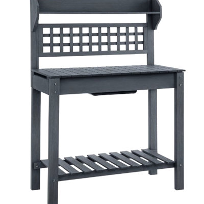 Banc de rempotage de table coulissant pour les besoins de jardinage extérieur - espace de rangement, évier sec, table en bois de sapin avec plateau et tablette en matériau naturel, utilisation idéale pour le jardin