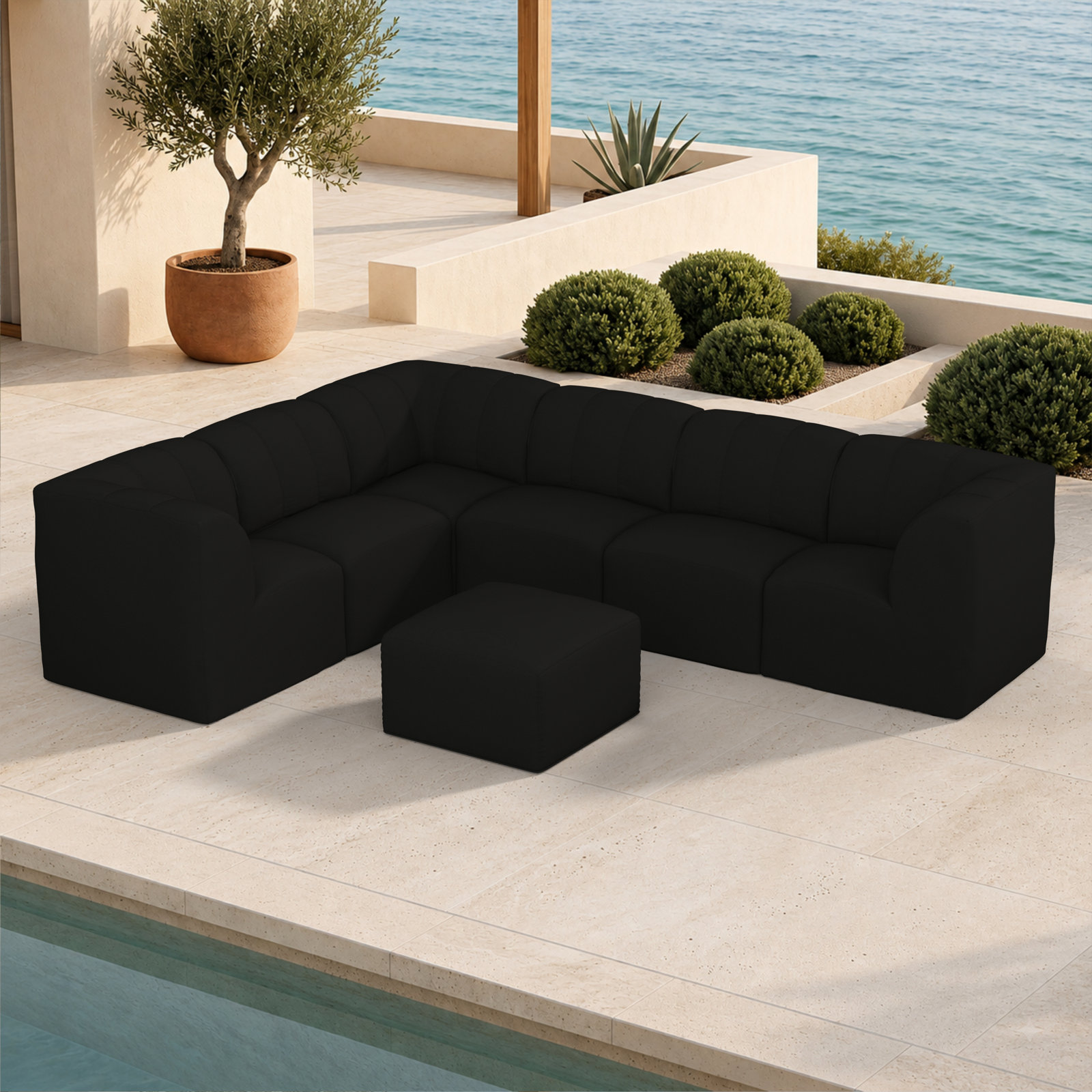 Praia 7-Person Sunbrella® Patio Seating Group, Canvas Black Sunbrella® Canvas