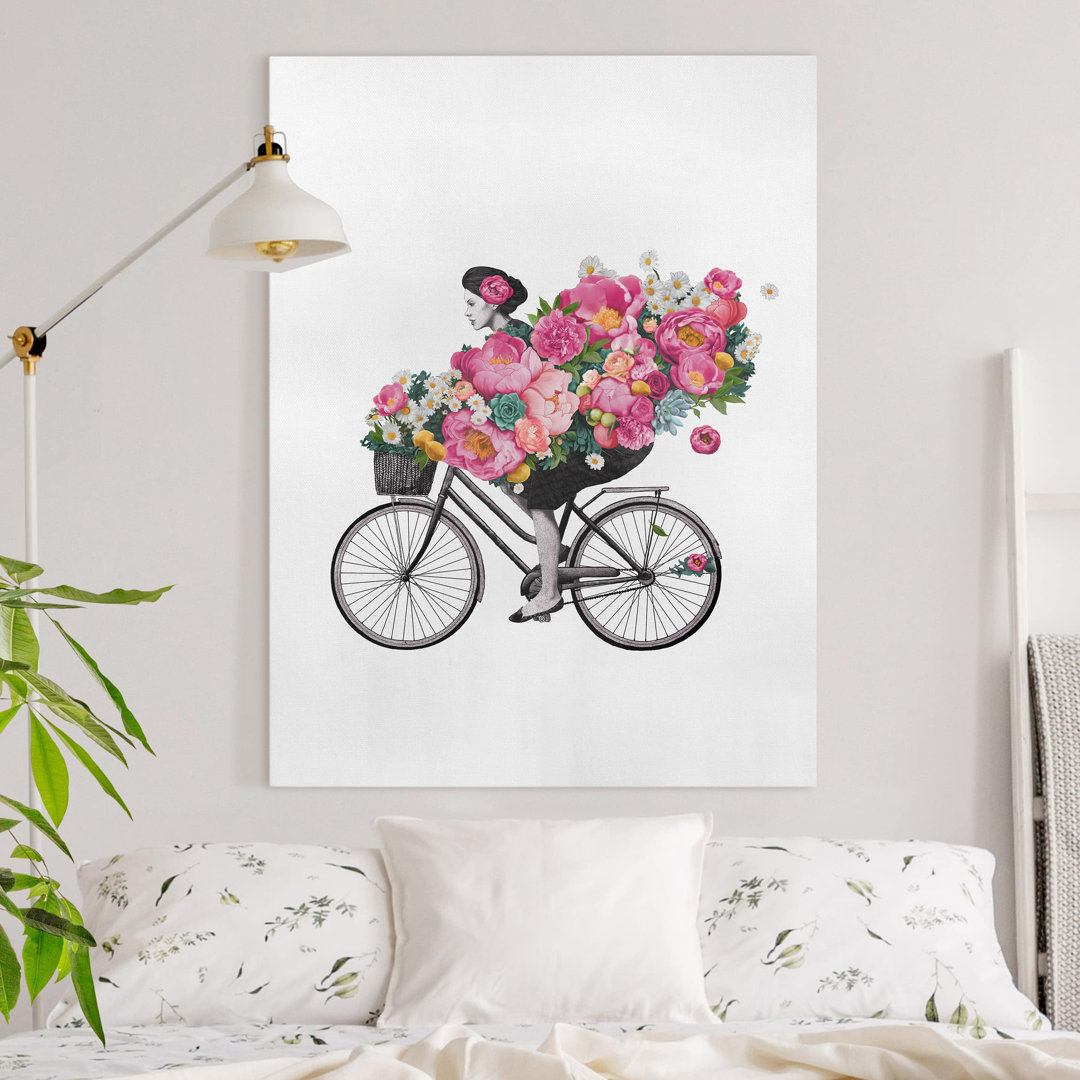 Leinwandbild Illustration Frau auf Fahrrad von Laura Graves