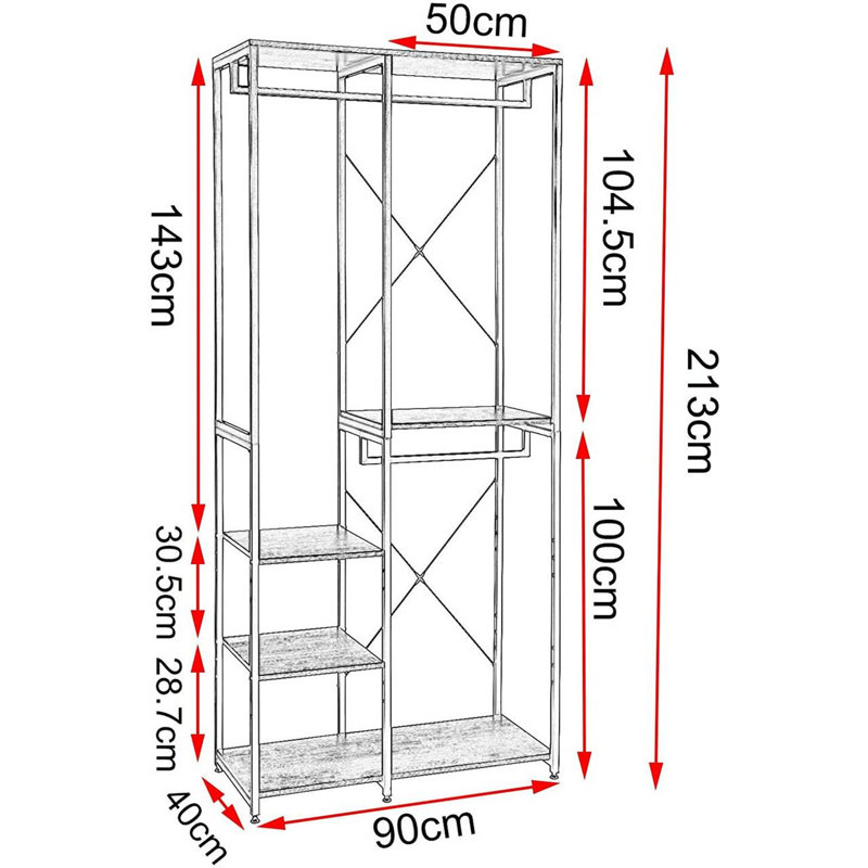 Mahurin 90cm Clothing Rack, Black/Vintage Wood
