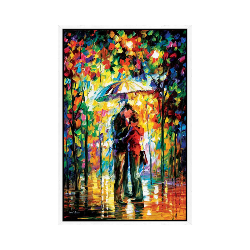 Kiss In The Park by Leonid Afremov - Painting on Canvas, 66.04 cm H x 45.72 cm W, White Framed Canvas