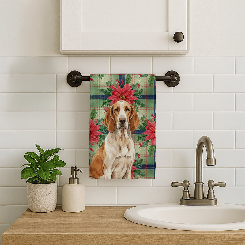Bracco Italiano Christmas PoinsettIas Kitchen Towel, Brown/White Bracco Italiano