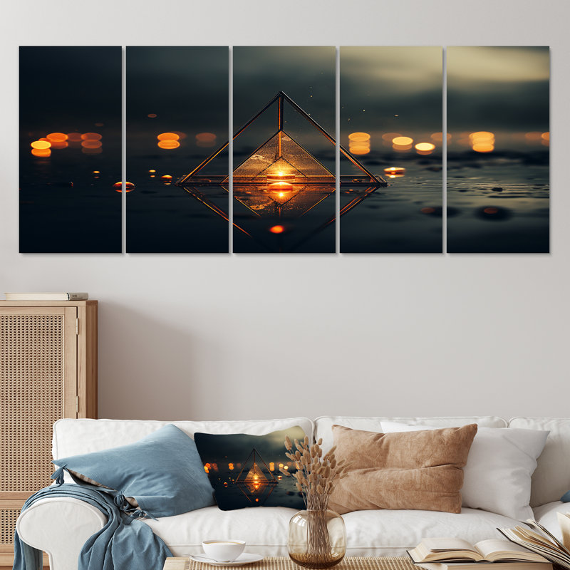 «Minimalist Triangle Essence I - Spiritual Stone», art mural sur toile 5 pièces, H 32 po x l 80 po