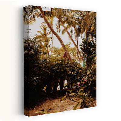 Planche de surf cachée tropicale, impression abstraite, palmier, plage, forêt, art mural