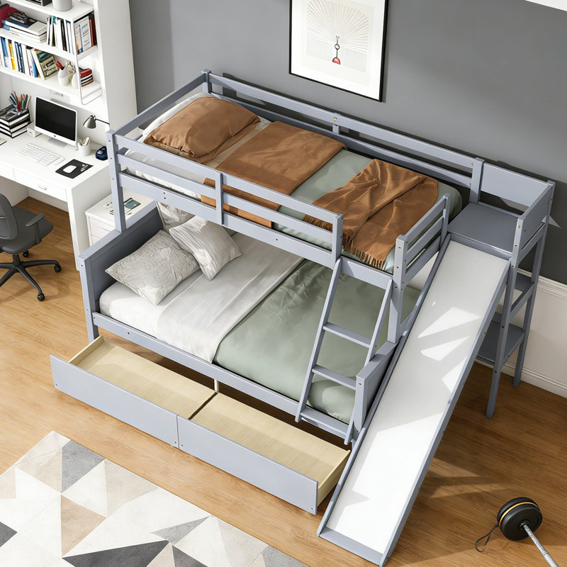 Latitude Run® Twin Over Full Solid Wood Bunk Bed With Drawers, Slide ...