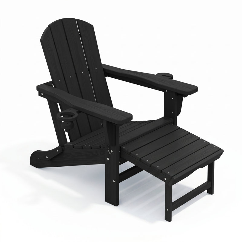 Fauteuil Adirondack inclinable pliant en PEHD avec foyer et repose-pieds coulissants (ensemble de 4), Noir, 4