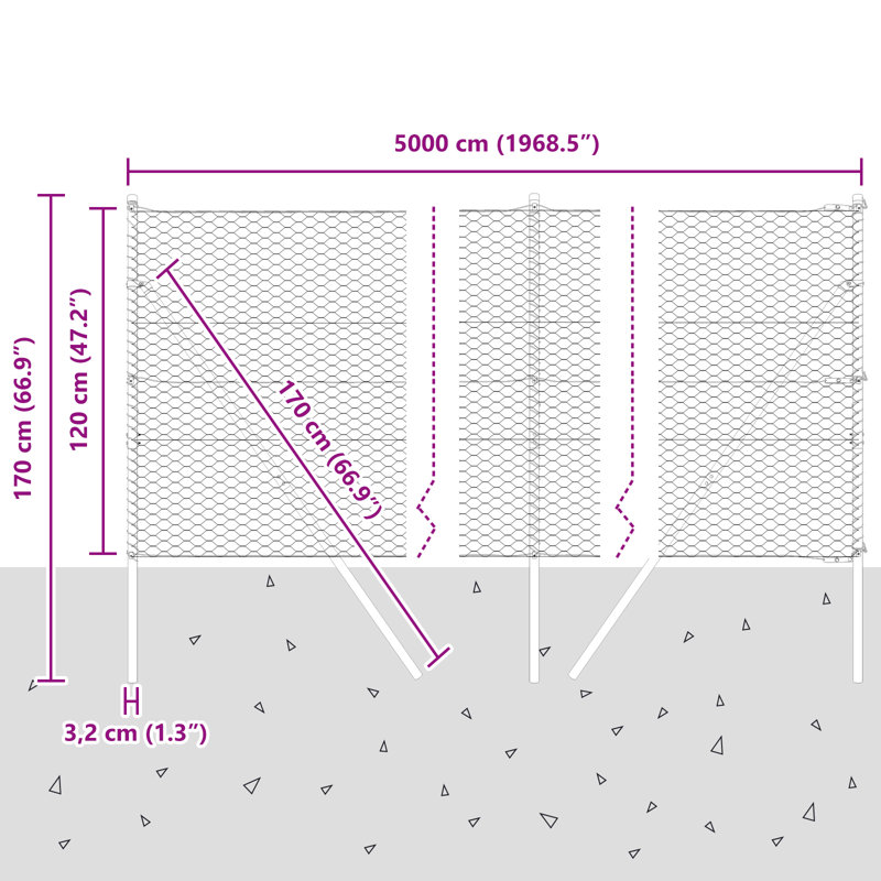 Hexagon Fence Steel, Grey, 120cm H x 5000cm W