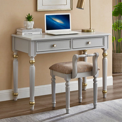 White Rectangular Solid Wood Writing desk with drawers desk