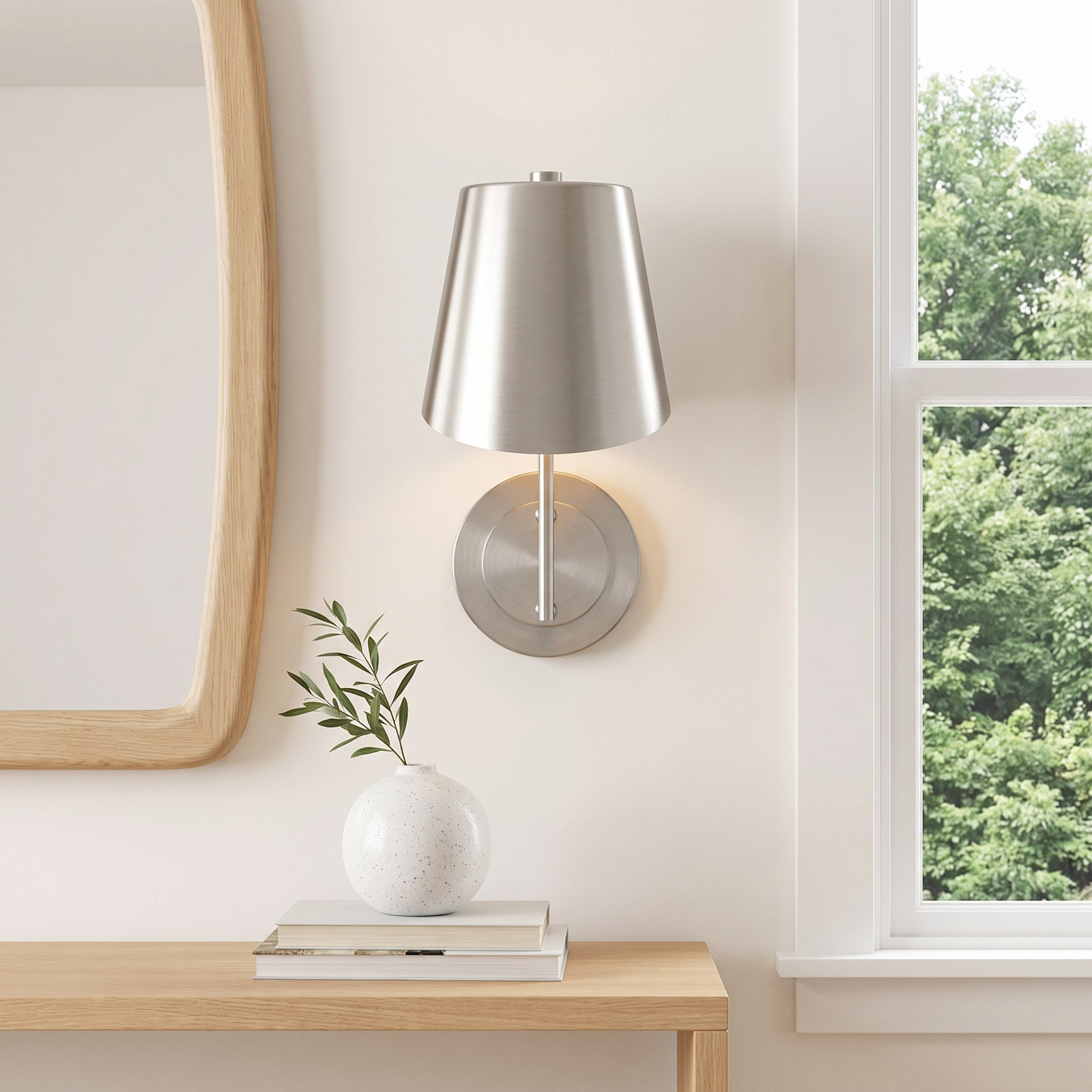 Hiltonia Single Light Dimmable Armed Sconce, Brushed Nickel