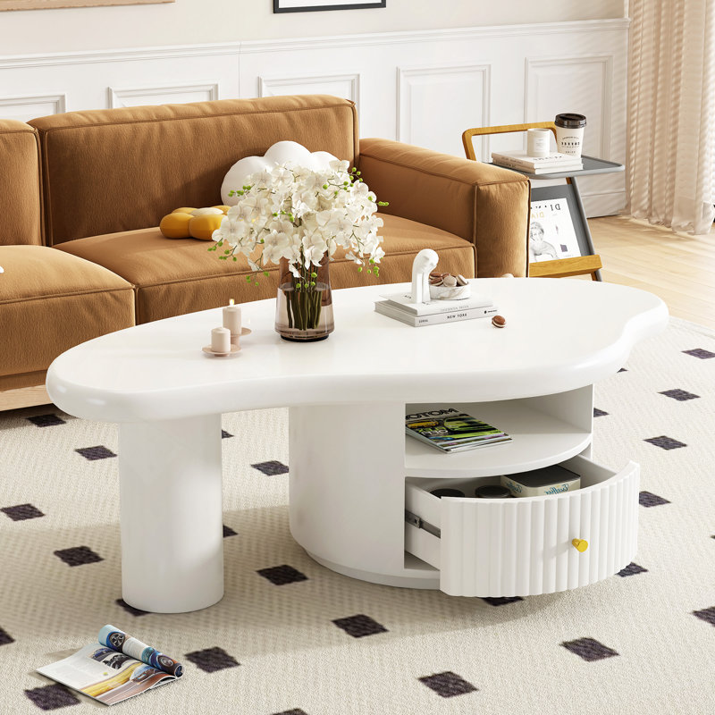 Cloud Coffee Table, Irregular Shape Coffee Table With 1 Dreawer And Shelf For Living Room