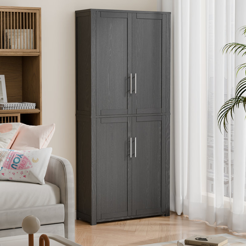 67" Tall Modern Freestanding Storage Cabinet with Adjustable Shelves, Black, 28" W x 67" H
