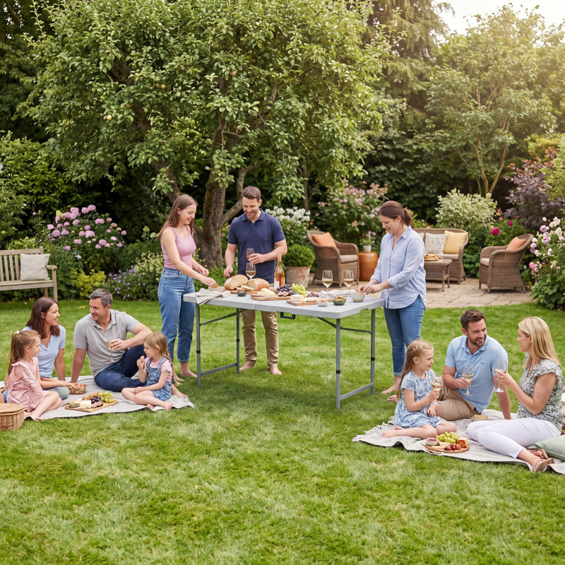 4ft Folding Table With Heavy Duty Metal Frame For Indoor/Outdoor Use With Carry Handle