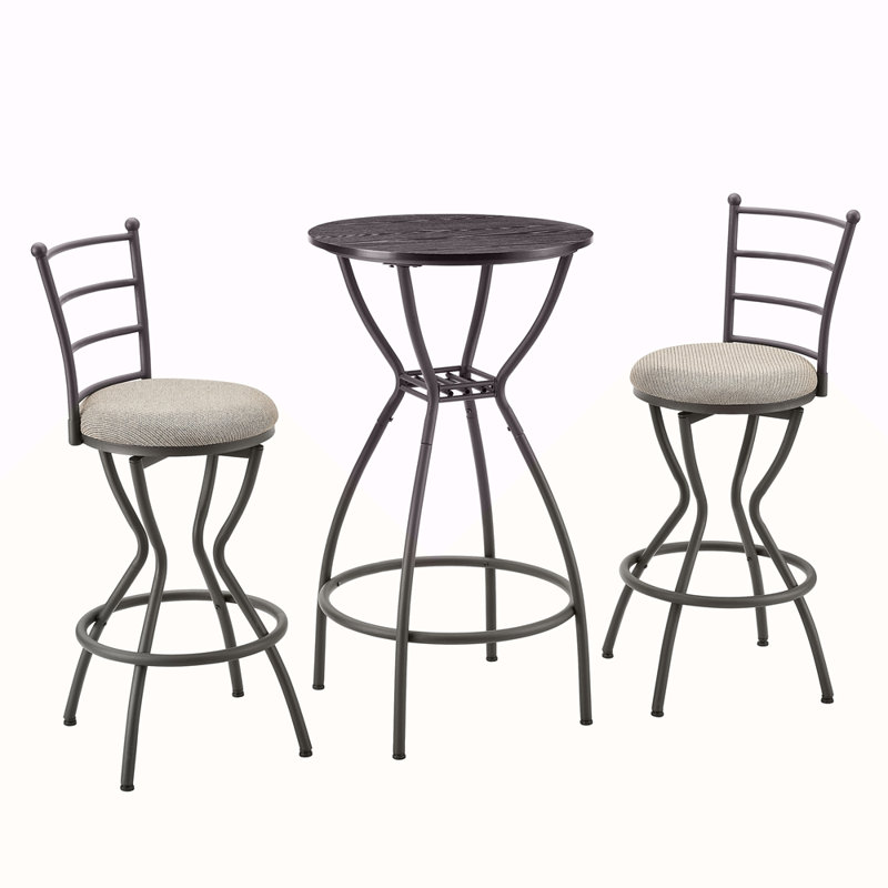 Ensemble de 3 tables de bar et chaises pour chaises de bar à hauteur de comptoir avec dossier en métal et siège en tissu