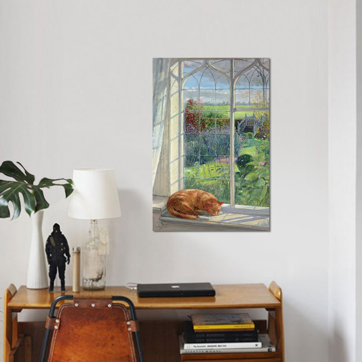 «Sleeping Cat and Chinese Bridge», reproduction sur toile, H 26 po x l 18 po x P 1,5 po, Toile tendue, Pas de tapis