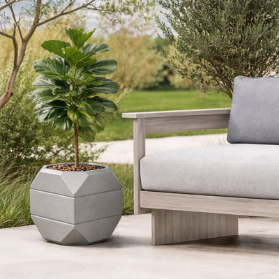 16" Modern Sonoma Indoor/Outdoor Faceted Cube Fiberstone Planter - Gray