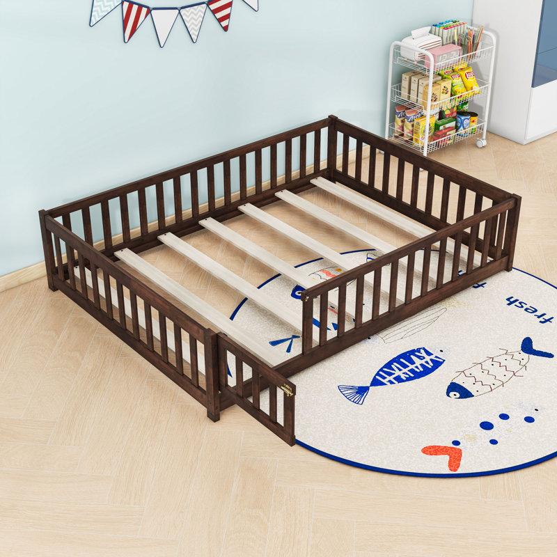 Wood Floor Bed With Fence, Full, Espresso