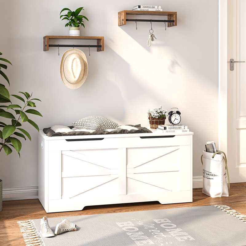 39.4" Storage Chest, Extra Large Storage Trunk with 2 Hinges, Wooden Box Bench, Lift-Top Organizer Chest, Shoe Bench for Entryway, Bedroom, Living Room, White