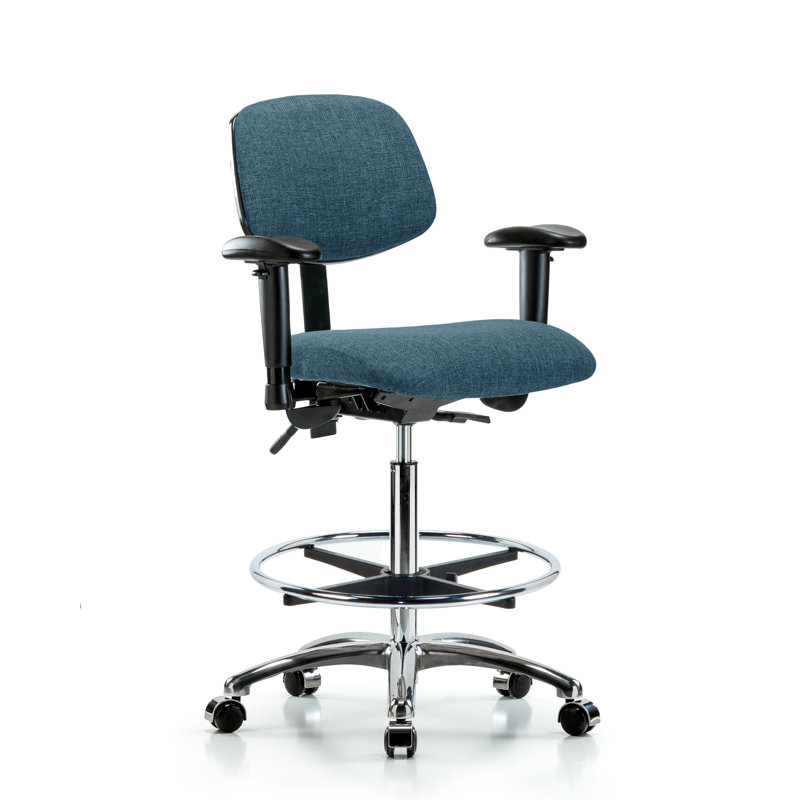 Hermione Drafting Chair, Blue, Glides, Not Included