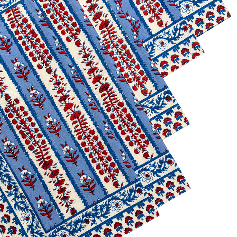 Avignon 100% Cotton Square Napkins, Red/Blue