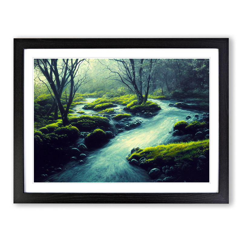Forest Stream View Vol.5 - Single Picture Frame Painting, Black, 46cm H x 64cm W x 2cm D