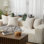 Ensemble de 4 housses de coussins décoratifs, lin naturel 18 x 18 po, kaki