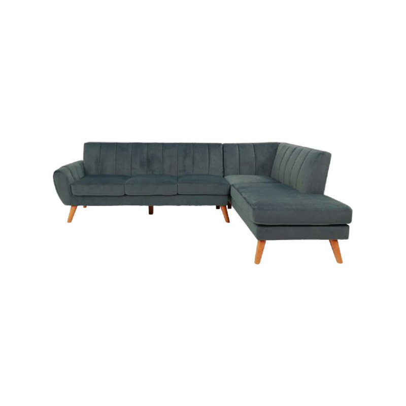 Holms  Right Hand Facing Sofa & Chaise, 33" H x 111" W x 80" D, Dark Gray Velvet