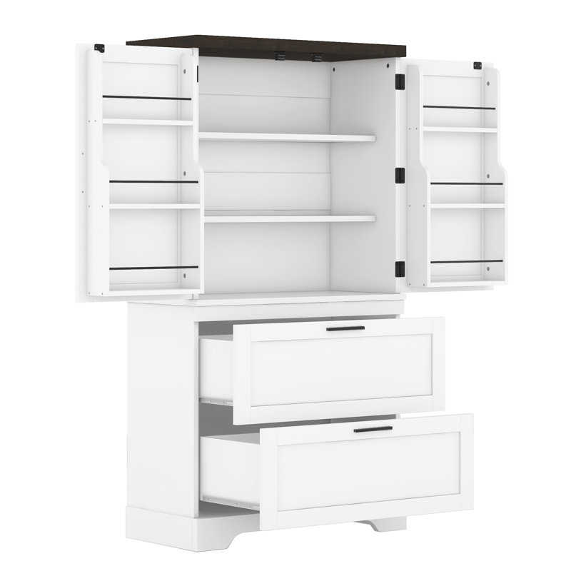 Armoire en bois moderne avec cadre robuste, diviseur de porte et tiroirs, armoire de rangement pour salon, Blanc