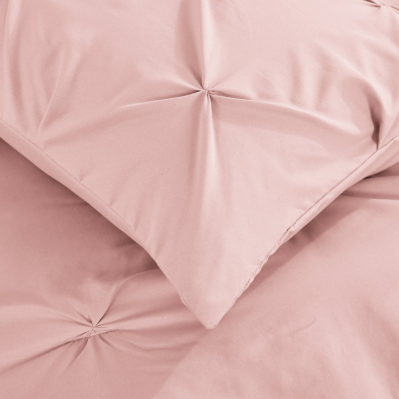Ensemble d'édredon à volants Pintuck, Édredon pour très grand lit + 2 très grandes ta, Rose
