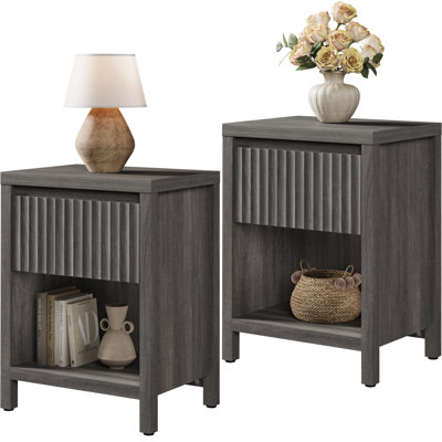 Modern Fluted 1-Drawer Nightstand With Open Shelf Storage