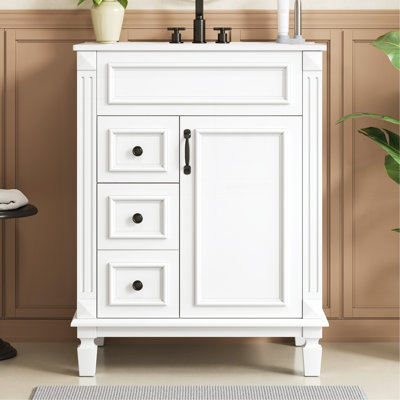 Meuble-lavabo 24 po avec lavabo en céramique, petite armoire de salle de bain, armoire moderne avec 2 tiroirs et tablette réglable