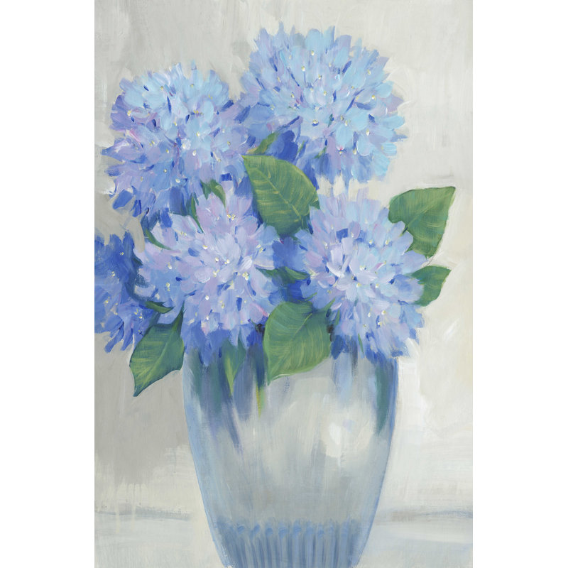 Hortensias bleus dans un vase II, H 12 po x l 8 po