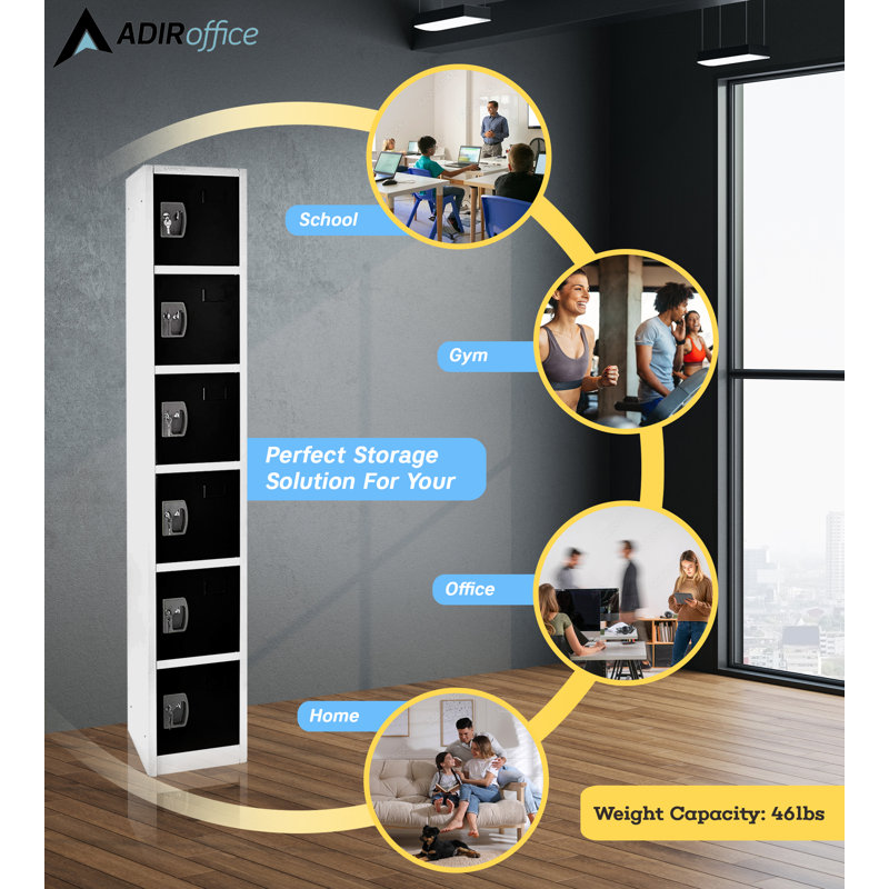 Black and Silver Steel 6-Tier Freestanding Office Locker