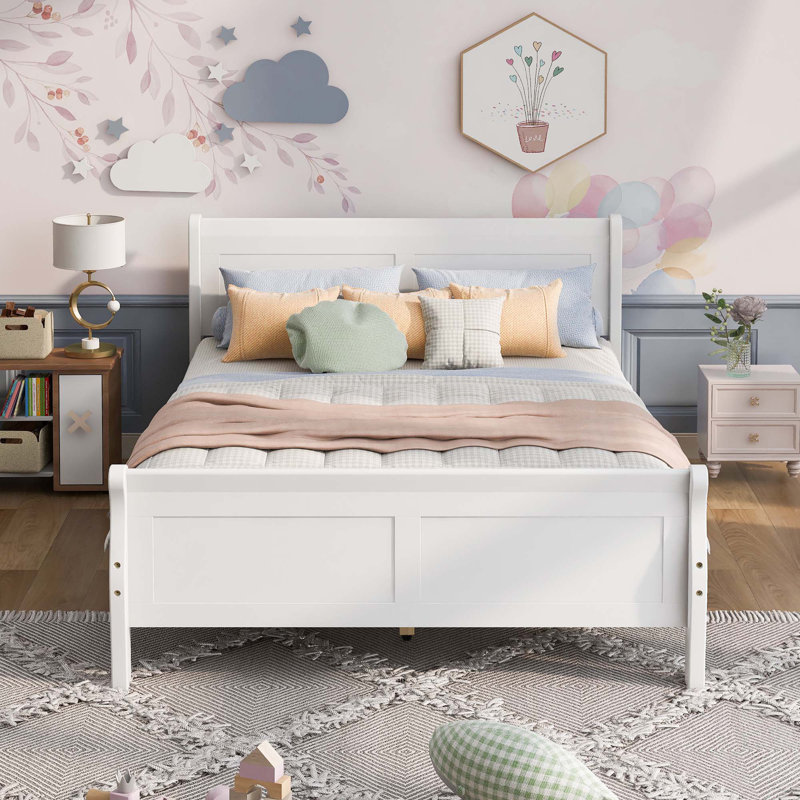 Base de lit plateforme Wood, Blanc, Grand