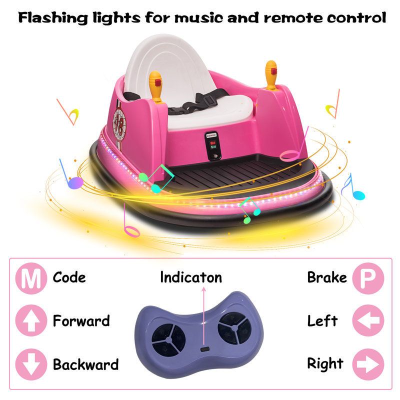 Pink 12V Kids Ride-On Bumper Car with LED Lights