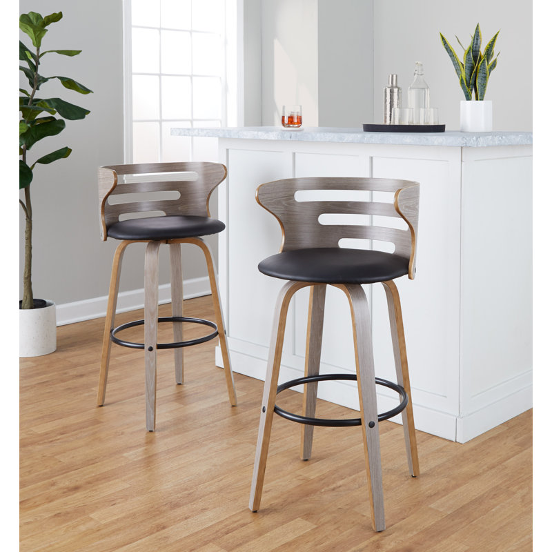 Black Swivel Bent Wood and Metal Counter Stool Set