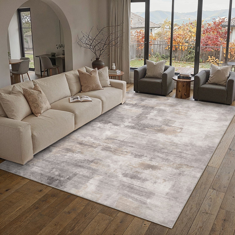 Abstract Grey/Brown Area Rug, Grey/Brown, Rectangle 5' x 7'