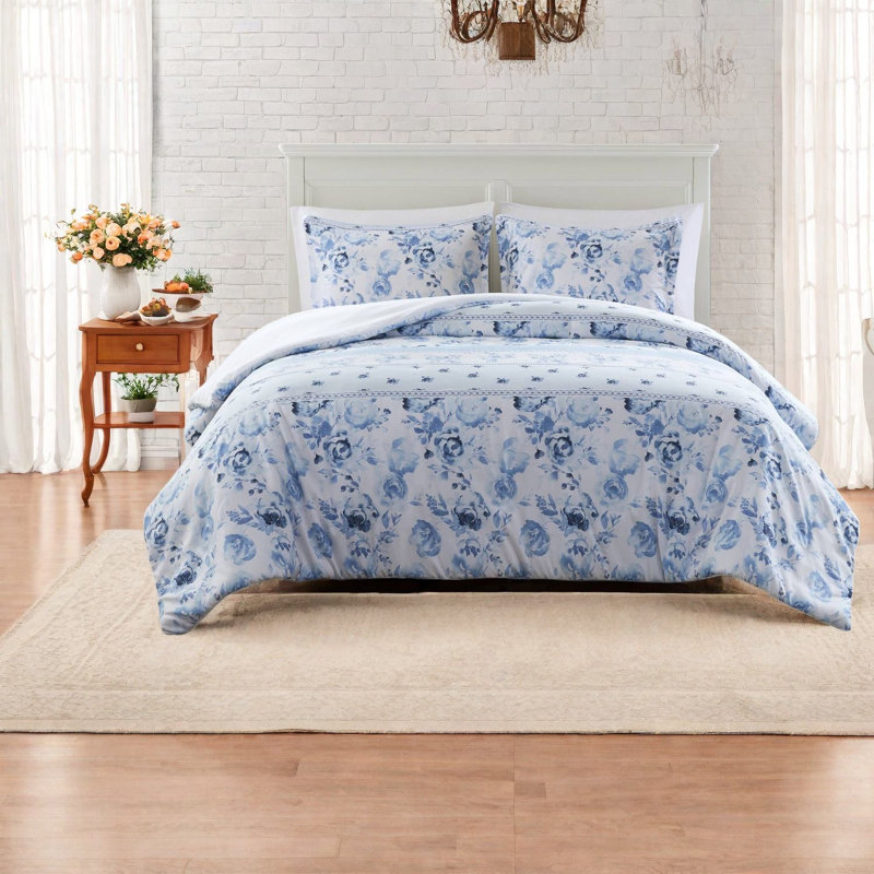 Ensembles de literie certifiés en microfibre de style floral bleu simple pour la maison