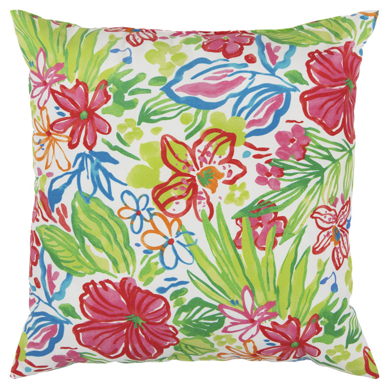 Vibrant Floral Polyester Square Outdoor Throw Pillow