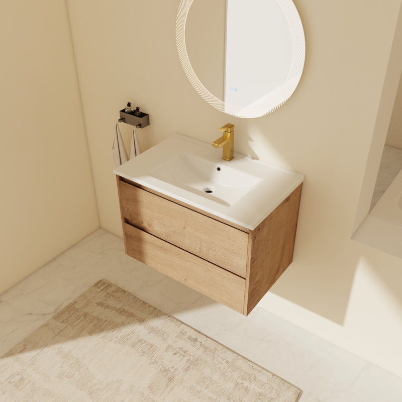 Meuble-lavabo simple mural avec plateau en céramique 29,93 po Alynne