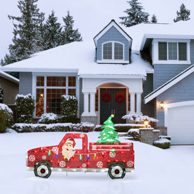 27" Lighted Santa in Red Pickup Truck