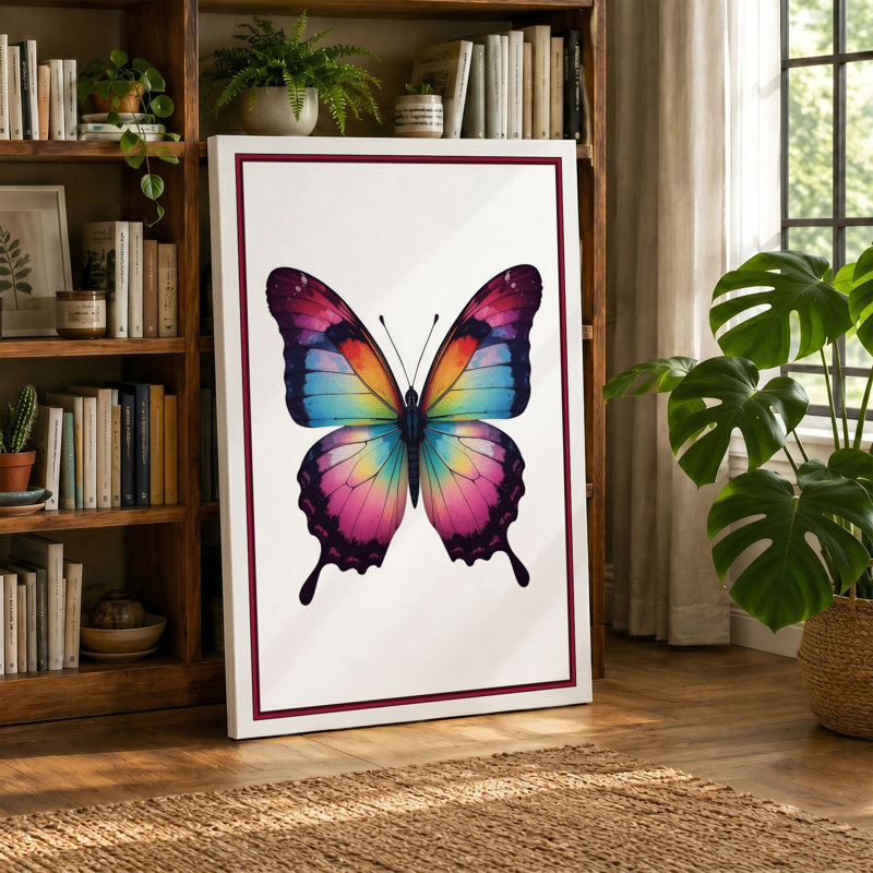 Rainbow Butterfly Modern - Wrapped Canvas, 18x12 - 45.7 x 30.5 cm, Ochre Border