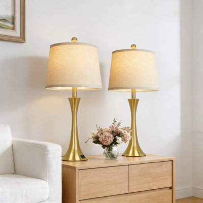 Modern Table Lamp Set Of 2 With USB C And A Charging Ports, 3-Way Dimmable Touch Control, Includes LED Bulbs For Bedroom Nightstand, Living Room, Or Office
