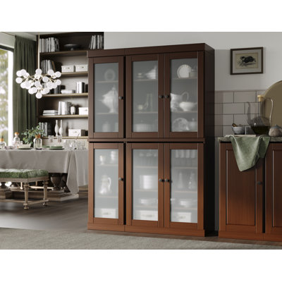 100% Solid Wood 48.5" Pantry China Cabinet with Frosted Glass Doors and Adjustable Shelves