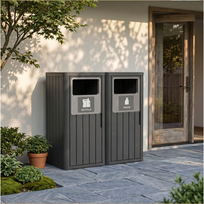 33.09"W Weather-Resistant Resin Trash Can(Black)