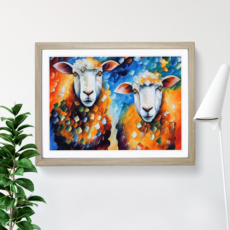 Sheep Vol.3 Abstract - Single Picture Frame Print, 46cm H x 64cm W x 2cm D, Oak